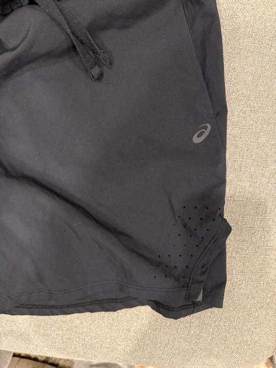 ASICS Men's Black Athletic Running Shorts with Drawstring - Picture 2 of 4